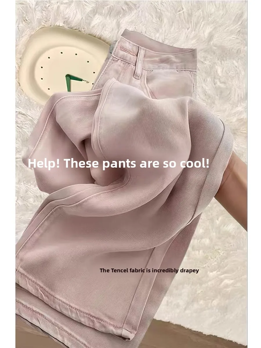 ارتفاع الخصر مستقيم الساق الدنيم السراويل النسائية الخريف رقيقة فضفاضة التخسيس الحرير الجليد واسعة الساق الطابق طول السراويل #2