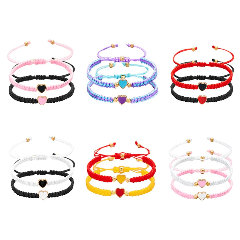 2 Pcs Heart Matching Bracelets For Couples and Friendship Fashion Handwoven Long Distance Bracelets Jewelry Valentine\'s Day Gift