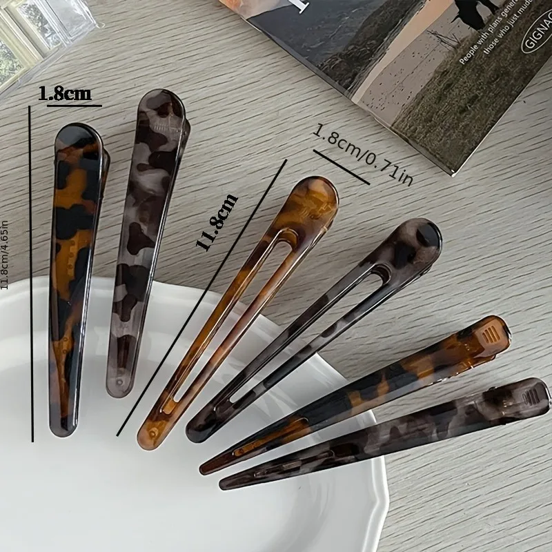 2/6 قطعة مشبك شعر لامع منقوش على شكل سلحفاة كلاسيكية مشبك منقار البط مستقيم للنساء تصميم يومي متعدد الاستخدامات أغطية رأس مزخرفة #6