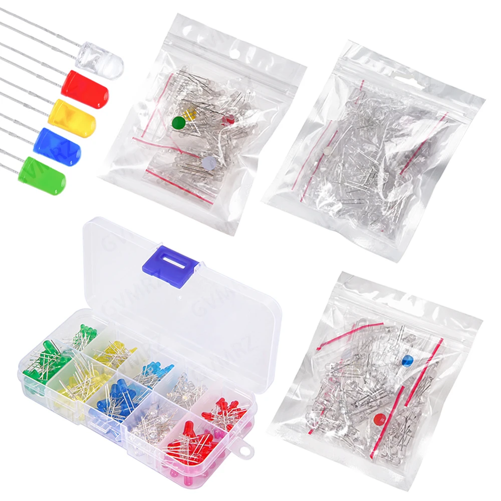 3MM 5MM  Blue Yellow Orange Light Emitting Diodes Electronics Kit F3 F5 LED Diode Assorted Kit White Green Red Luminous LED Red
