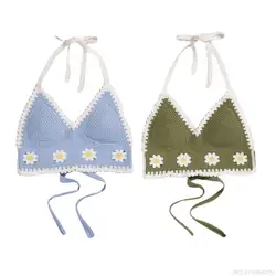 Sexy Crop Top Women Crochet Boho Beach Camisoles Bralette Halter Cami Knit Bra Backless Beachwear Top ly19 22