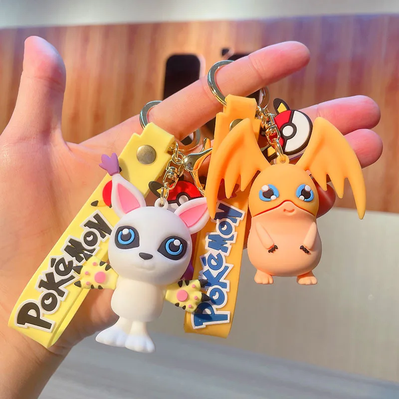 Anime Digimon Adventure Series Agumon and Its Little Partner Piyomon Jewelry Guajian Hanging Drop KeyChain Gifts for Kids