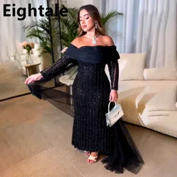 Customized Black Mermaid Shinning Off Shoulder Evening DressWedding Party Long Luxury Sequin Formal Prom Dress Dubai Party Gown