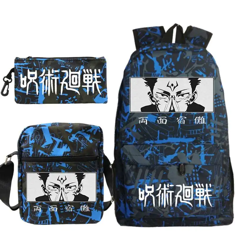 Zaino Jujutsu Kaisen Set da 3 pezzi Borsa da scuola per ragazzi e ragazze Zaino per bambini Anime Ryomen Sukuna Zaino per laptop con borse a tracolla