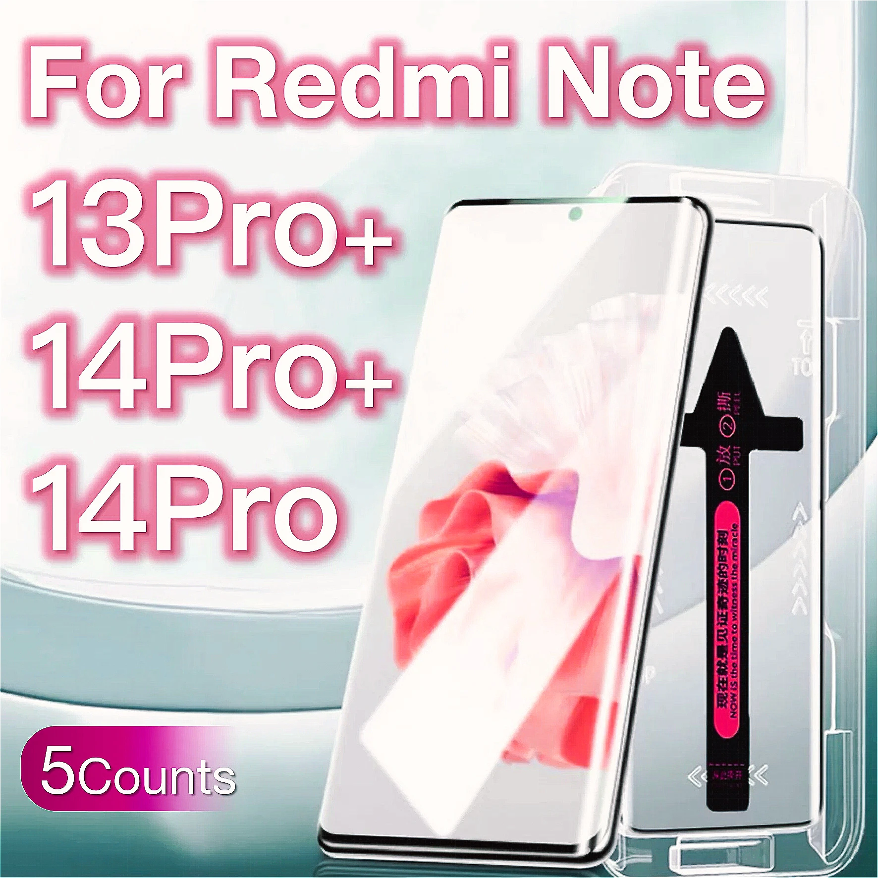 

5Pcs For Xiaomi Redmi Red Mi Note 13 14 Pro Plus + Toughened Glass Screen Protector Protective With Install Kit