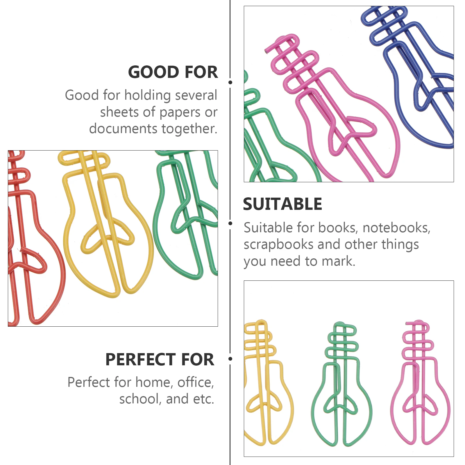 

30Pcs Colorful Light Bulb Shape Paper Clips Creative Office School Marking Bookmark Note Clips Fun Work Accessory