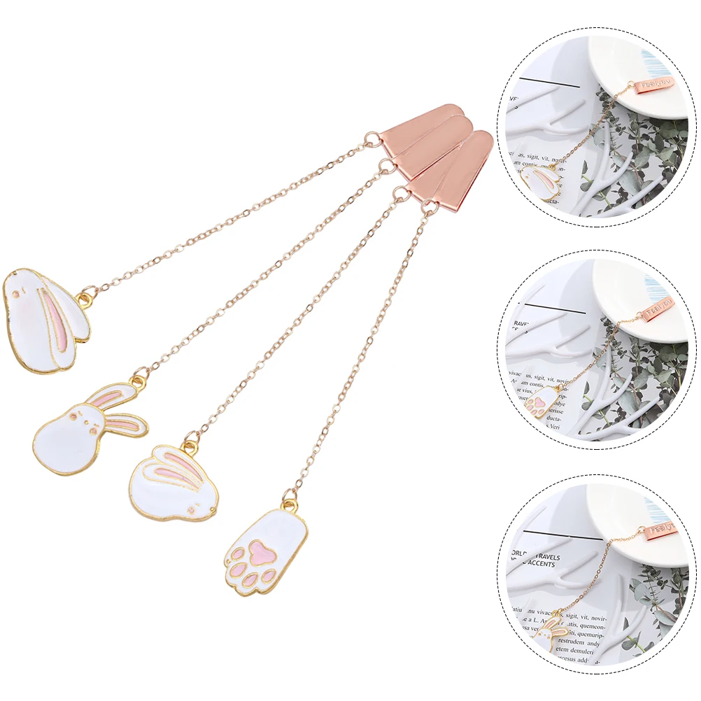 

4pcs Rabbit Bookmark Metal Bookmarks Acrylic Blank Separator Books Bookmarker Alloy Kids Cartoon Bunny Shape Portable Page