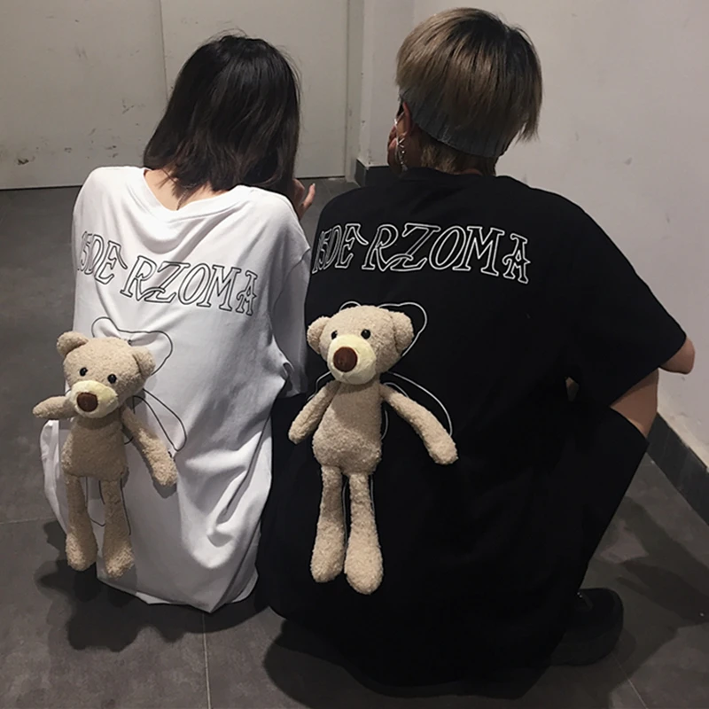 Harajuku Unisex Ins Tide Short-sleeved O-Neck T-shirts Loose 3D Bear Toys Tees Dress Oversize Crop Tops Summer Camisas Mujer