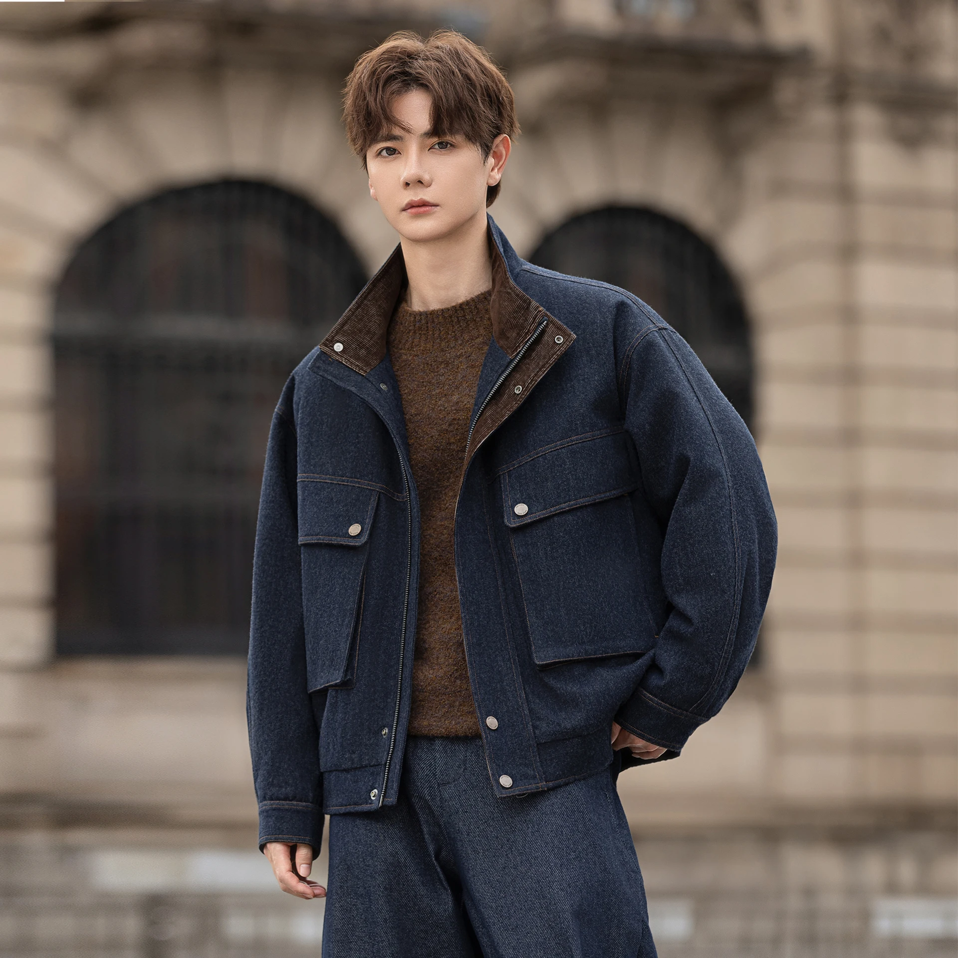 Men Winter 90% White Duck Down Jacket Stand Collar Work Style Coat Multi Pocket Zipper Warm Casual Short Outerwear For Male