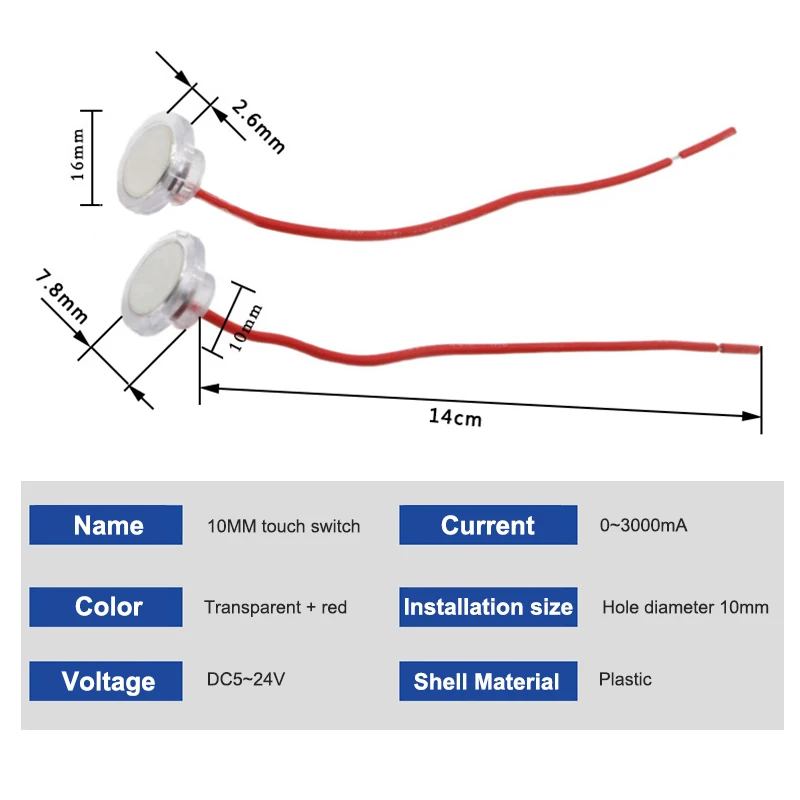 10mm Touch Switch Room Bedside Table Lamp Dimming Touch Head Floor Lamp Light Touch Switch Connector