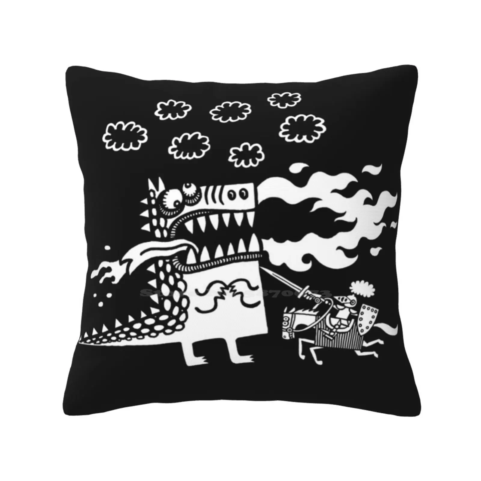 Victory Home Sofa Car Cushion Cover Pillowcase Victory Knight Slays Dragon Breathing Fire Fantasy Monster Medieval Heroism