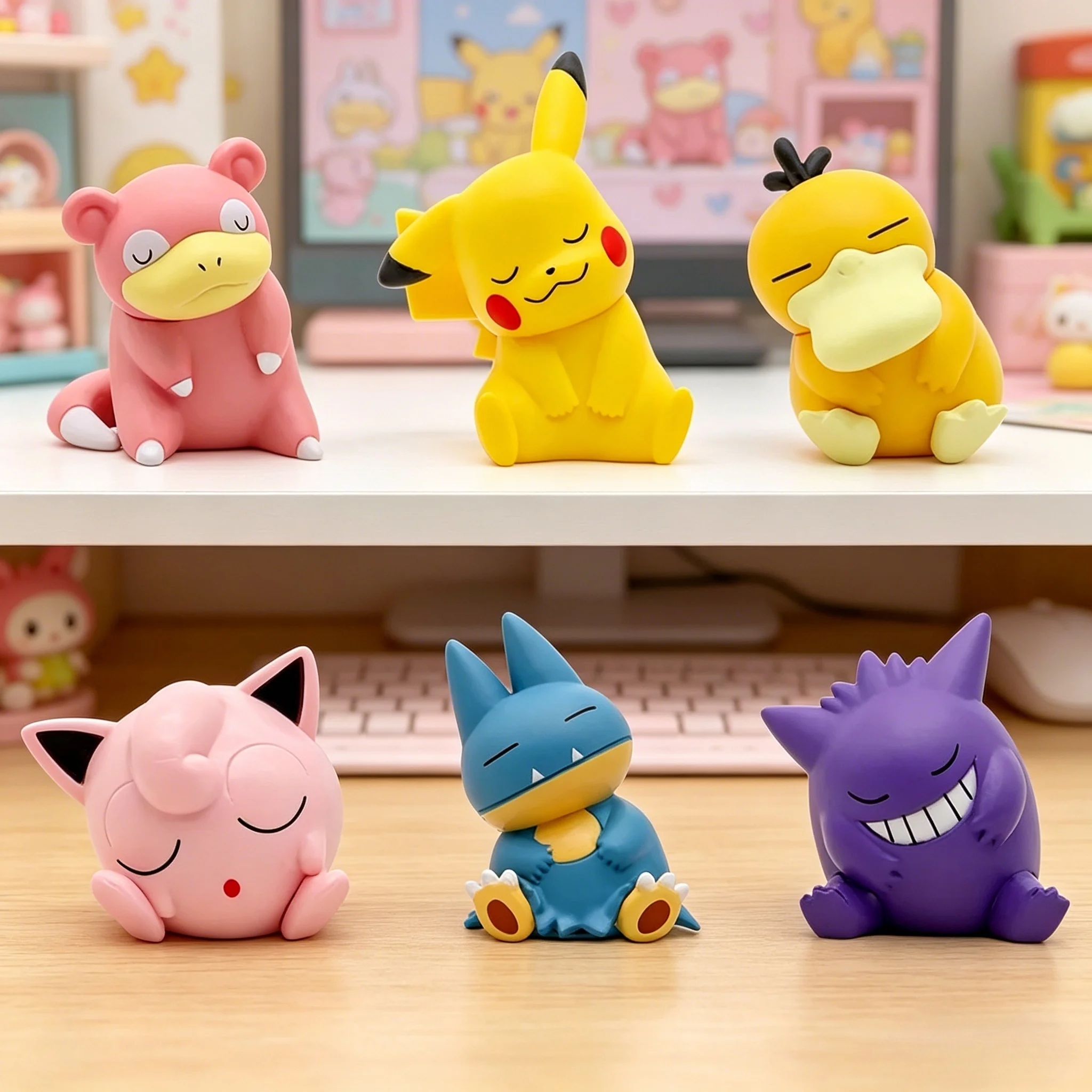 Set de 6 Figuras Coleccionables de Pokémon: Pikachu, Psyduck, Gengar, Jigglypuff, Muñecos Decorativos de Acción, Regalos