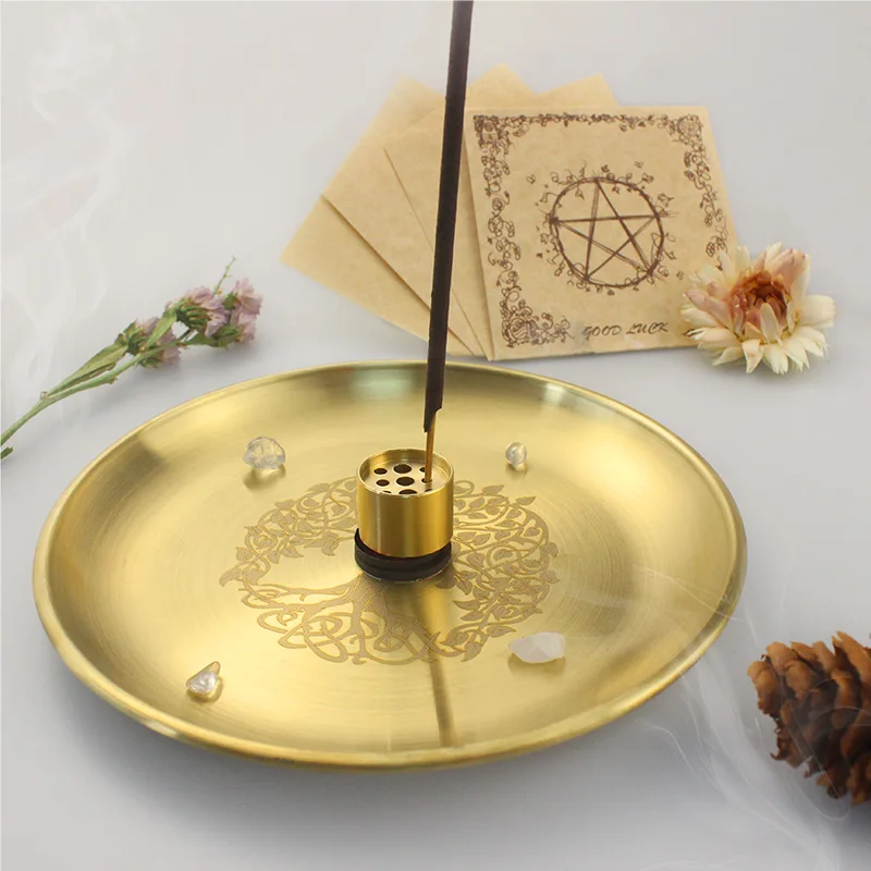 Round Incense Burner 9 Hole Incense Holder Incense Stick Plate Tray Palo Santo Holder Sage Holder for Mediation Yoga Ritual