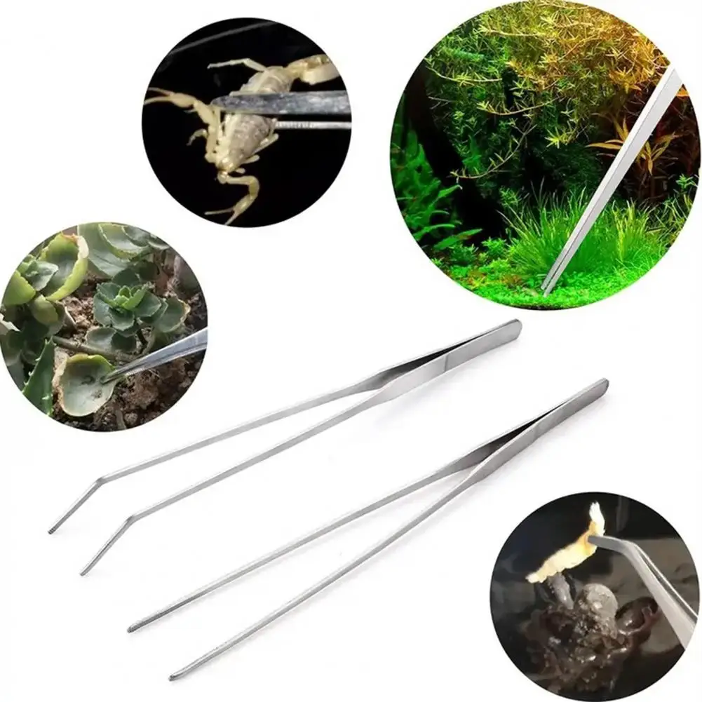 2Pcs Aquarium Tweezers，Stainless Steel，Reptile Feeding Tongs Curved Tweezers，Lizards Bearded Dragon Snake Tank Accessories