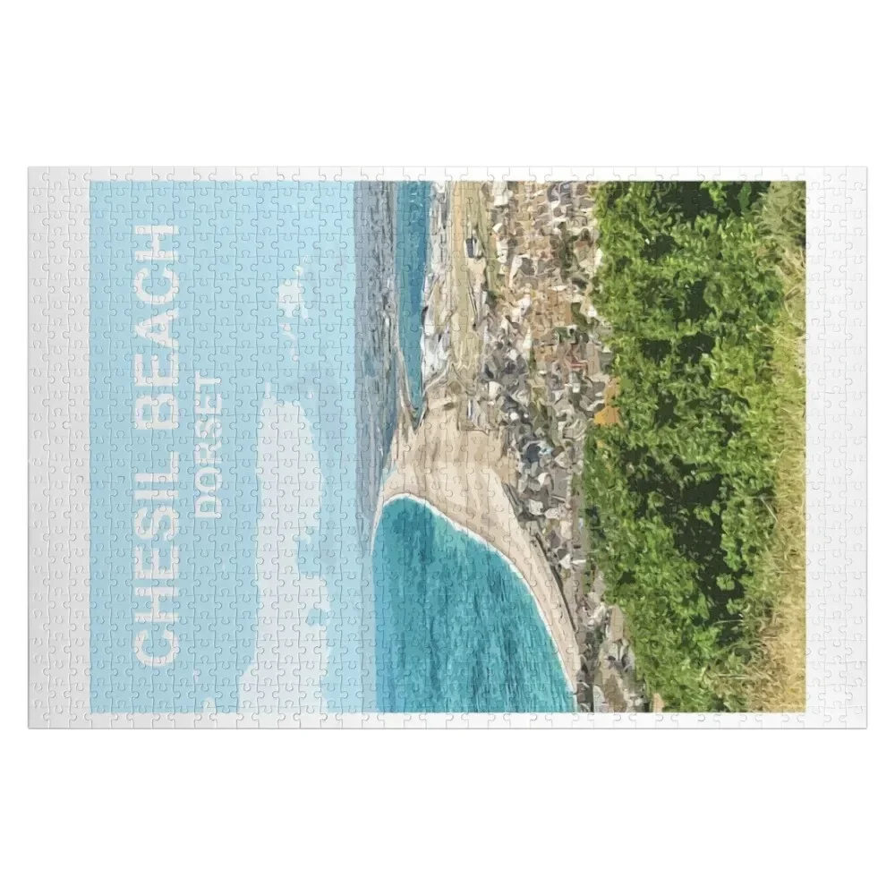 

Chesil Beach Dorset England. Portland Travel poster Jigsaw Puzzle Woodens For Adults Wood Adults Personalized Name Photo Puzzle