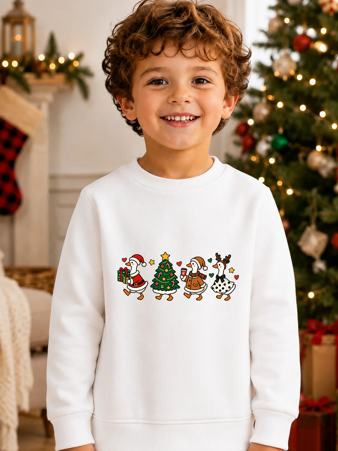 Christmas Kids Crew Neck Sweatshirt Cute Santa Duck Parade Print Boys Long Sleeve Pullover Toddler Holiday Clothes
