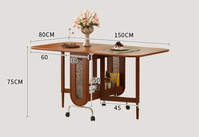 

Solid wood folding dining table mobile storage integrated table retractable dining table