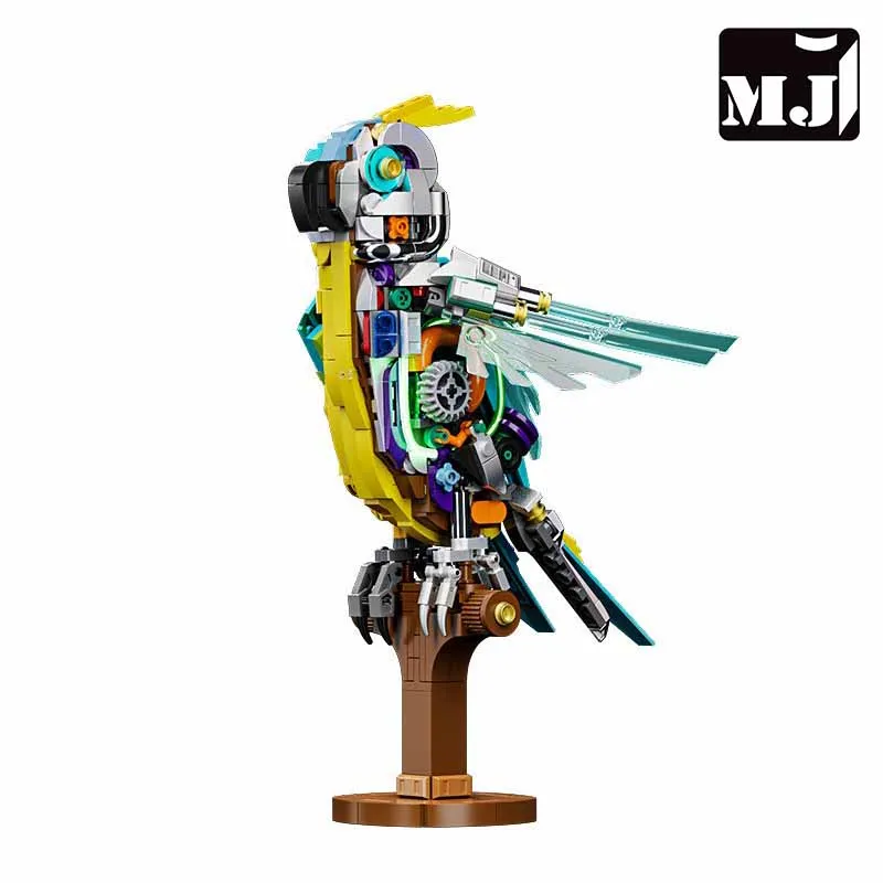 MJ BLOCK 鳥動物ビルディングブロックセット、半機械式オウムモデルおもちゃ、子供と大人向けの組み立てと展示キット、688個