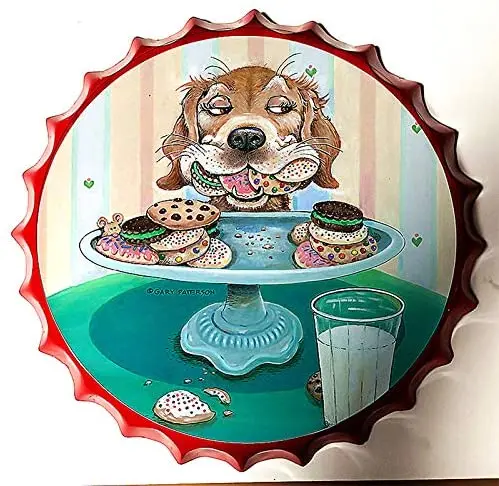 Royal Tin Sign Bottle Cap Metal Tin Sign Cute Dog Anime Creative Diameter 13.8 inches, Round Metal Signs for Home