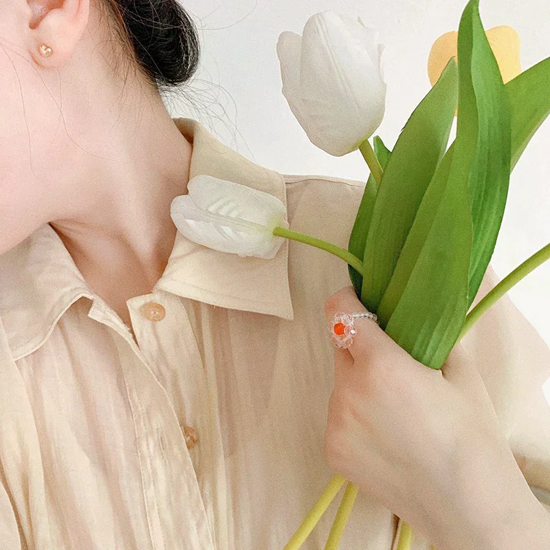 ヴィンテージクリスタルビーズフラワー弾性リングライスビーズ手作り織花リング女性のためのボヘミアンジュエリーガールズパーティーギフト