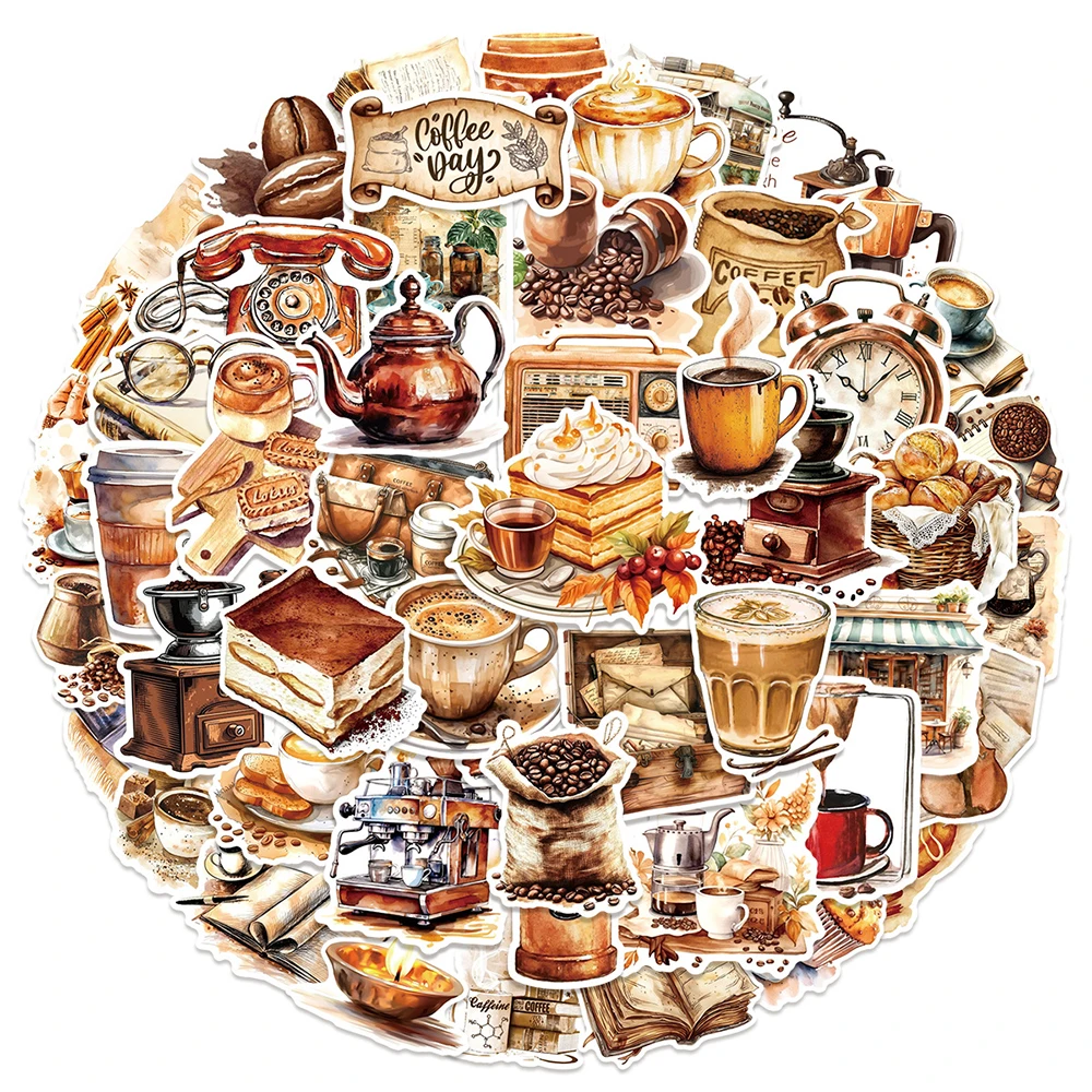 10/30/50pcs Cartoon Vintage Coffee Series adesivi impermeabili fai da te Scrapbooking bagagli telefono laptop Graffiti decalcomanie decorazione