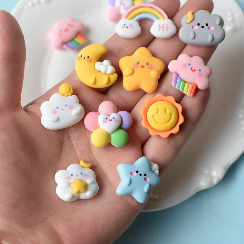 

10pcs Cartoon Rainbow Clouds Moon Planar Resin Flatback Crafting Supplies Diy Jewellery Decor Crafts Accessories