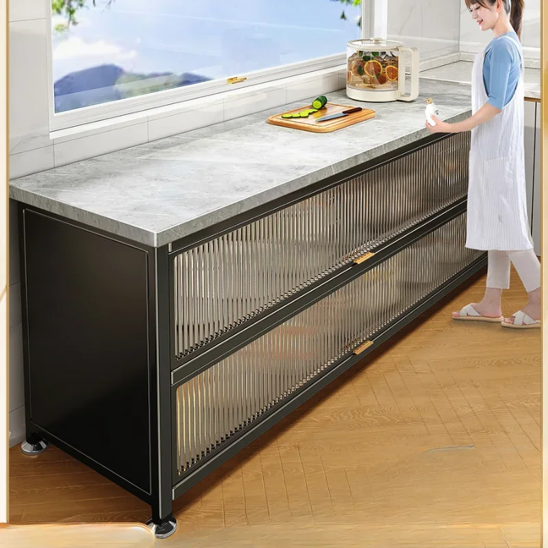 Kitchen Shelf Home Cutting Table Floor-to-ceiling Microwave Storage Cabinet Locker Cupboard Cupboard Cabinet