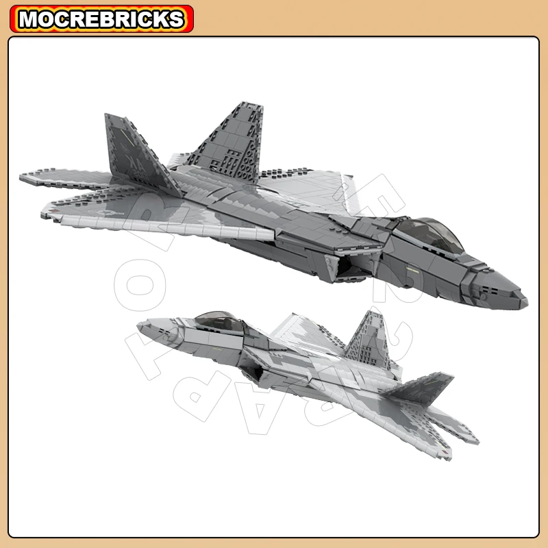 

MOC Building Blocks Military Aircraft F-22 Raptor Stealth Fighter Weapon Model DIY Technology Bricks Toys Kids Creative Gifts