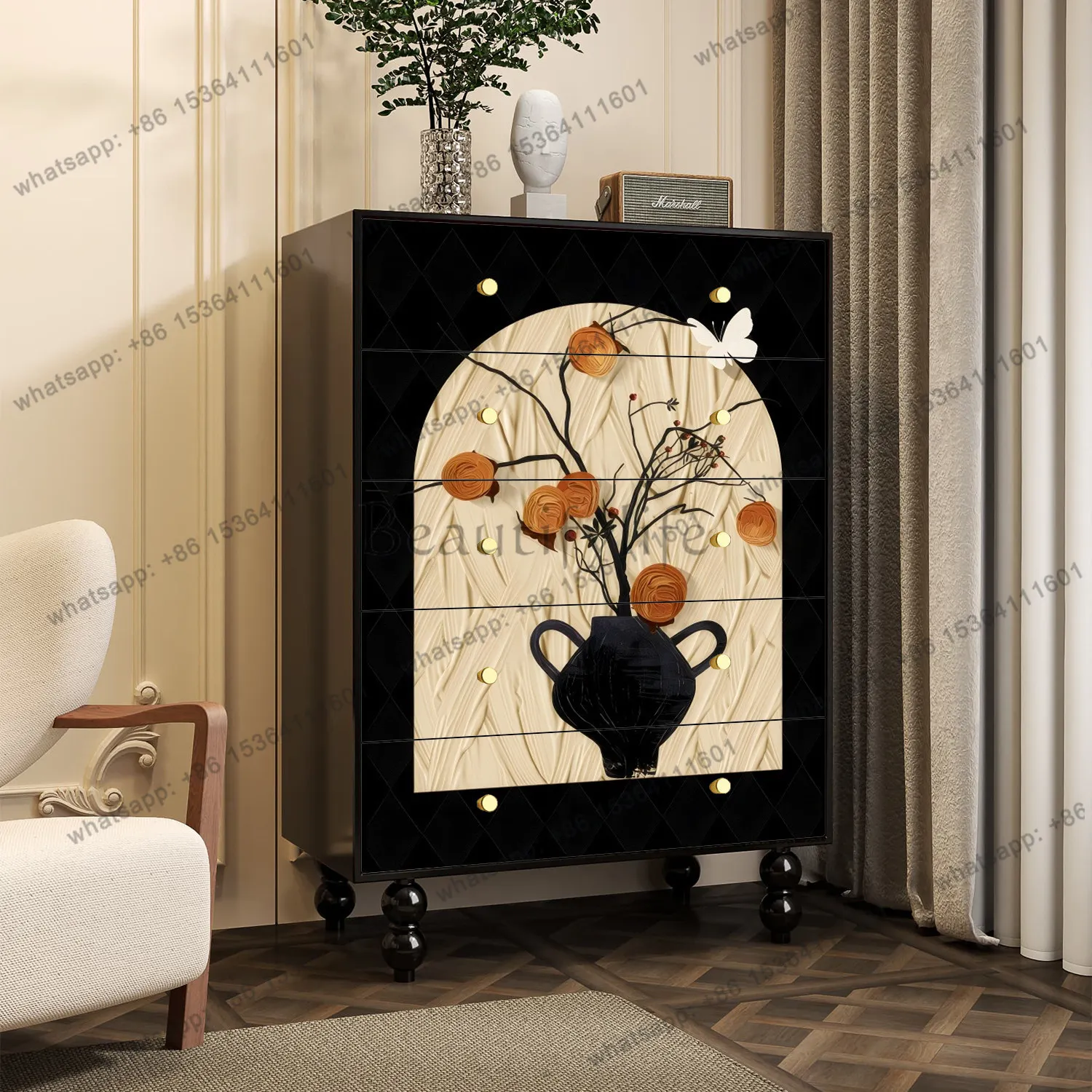 French medieval style five-bucket solid wood storage cabinet bedroom living room decoration chest of drawers