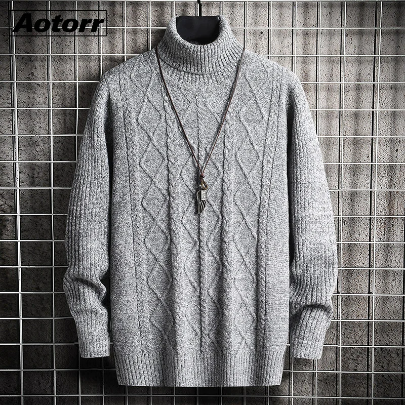 Sweater pria, Turtleneck musim gugur, musim dingin, rajut pria, tipis, gaya Korea, mantel lengan panjang kasual