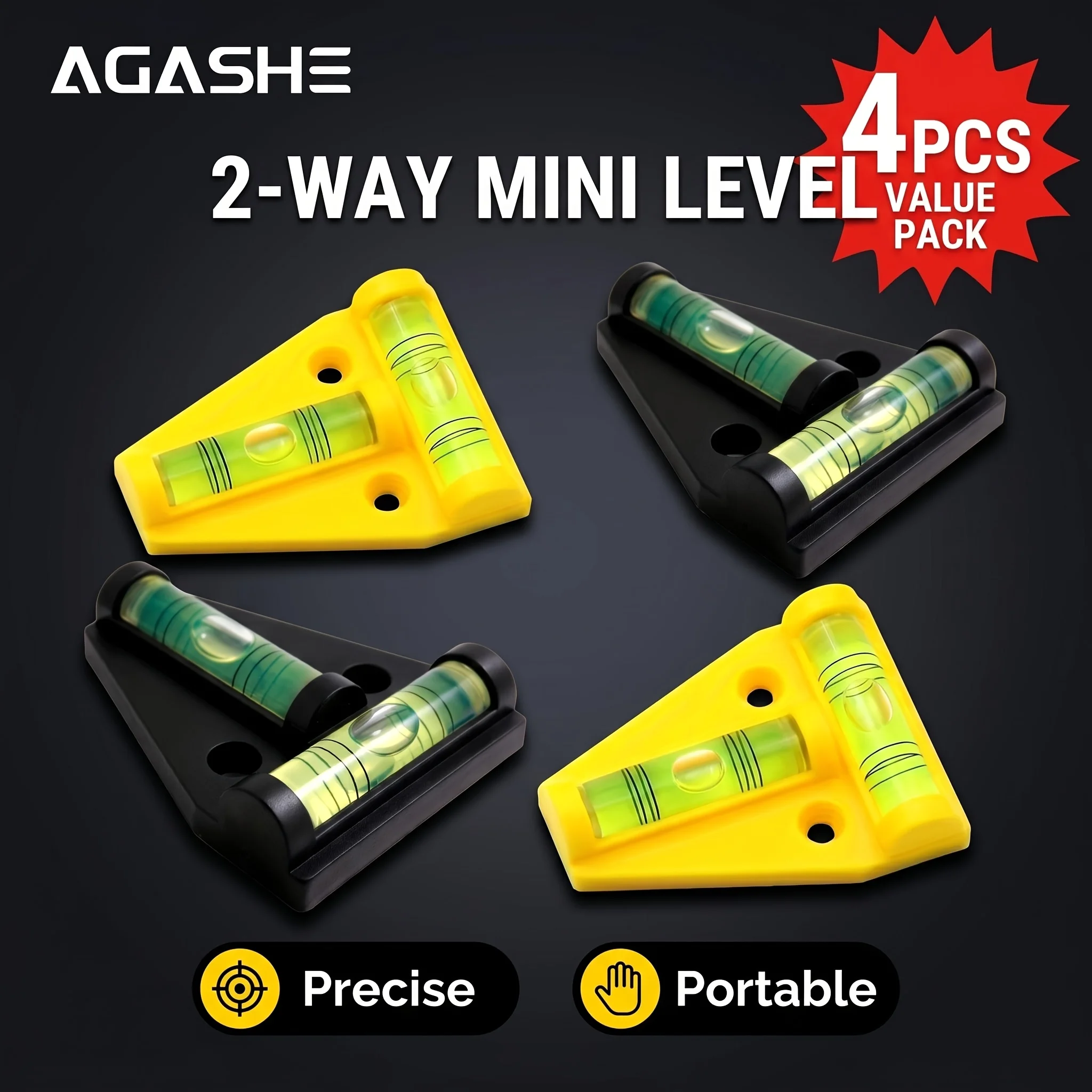 4Pcs 2-Way T Type Mini Bubble Level High Precision Spirit Level for RV Tripod Furniture Home DIY Installation