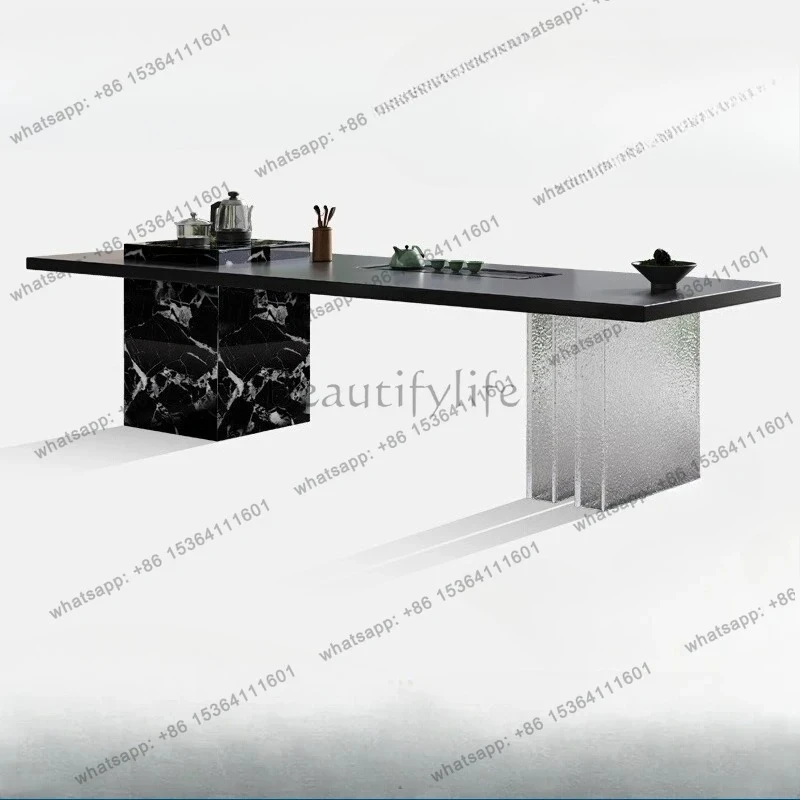 

NEW DK Italian minimalist rock slab tea table and chair combination villa living room designer creative art tea table