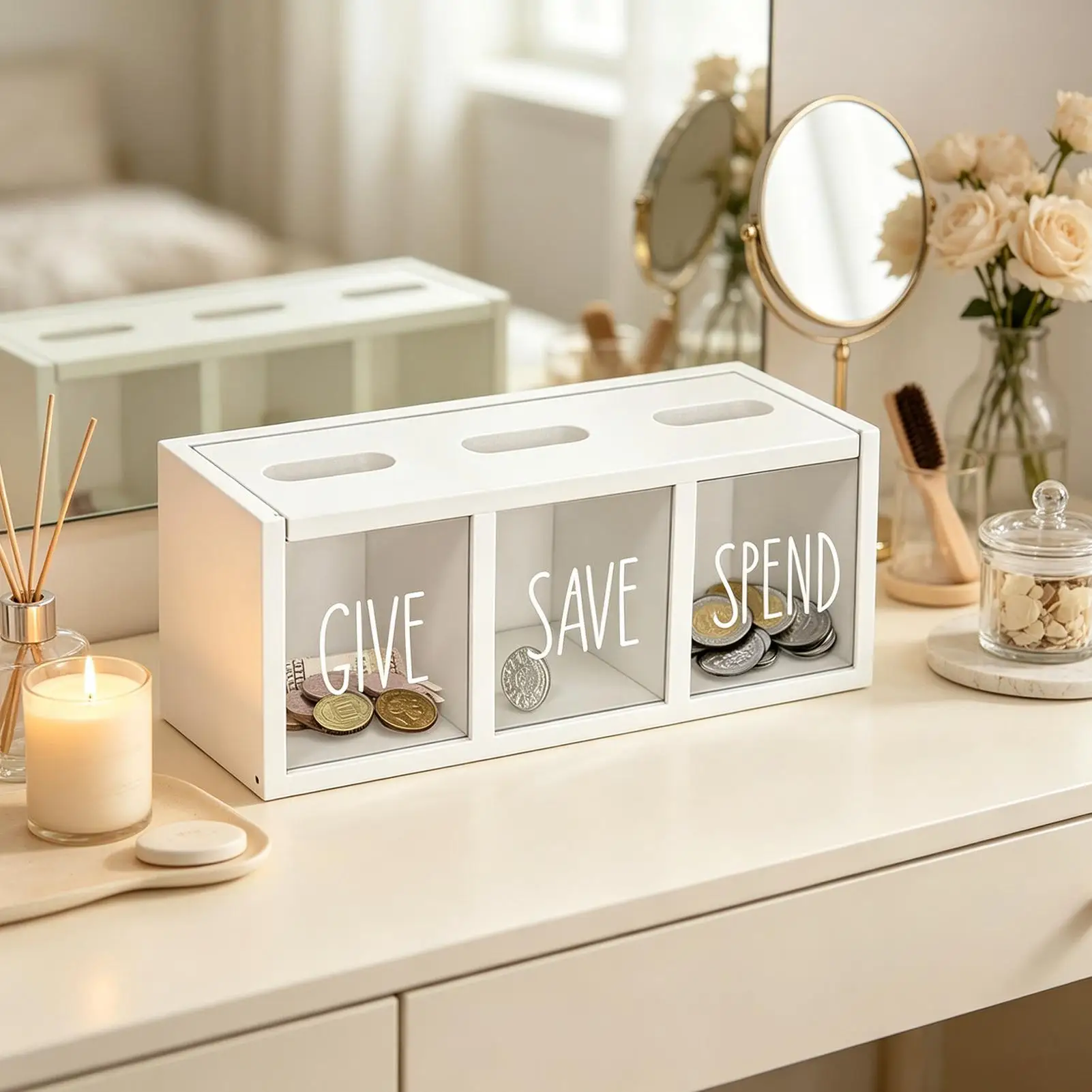 3 Grids Wall-mounted Save Spend Bank Clearly Visualized Money Saving Box Bank Give Save Spend Money Boxes for Kids Adults