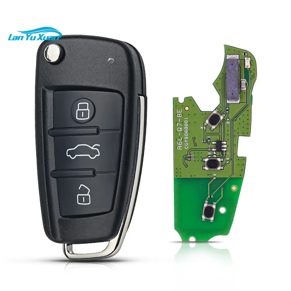 For Au-di Keys A6L & Q7 Flip Remote Key 3 Buttons 315/433MHz 8E Transponder