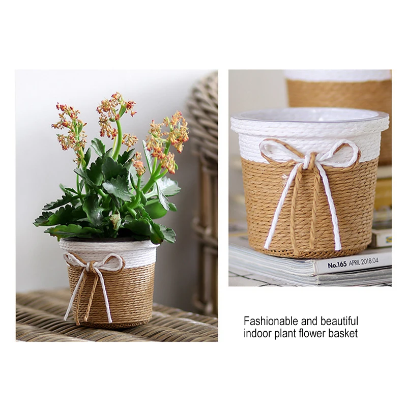 Paper Rope Braided Fresh Flowers Pot Decorative Basket Woven Flower Pot Cover Waterproof Simulation Succulent Flower Basket