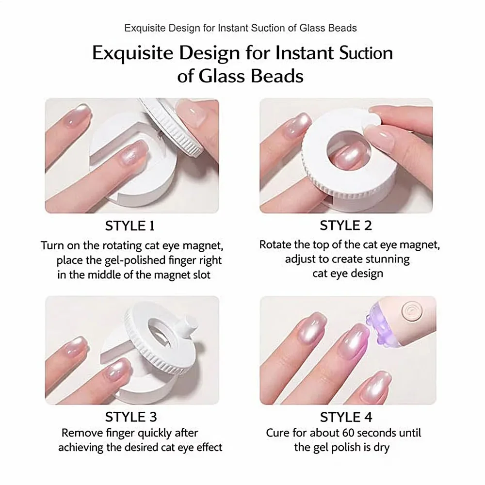 Rotating Cat Eye Magnet for Nails Automatic Glass Bead Nail Magnet Spinner, Magnetic Gel Polish Guide Tool Nail Art DIY