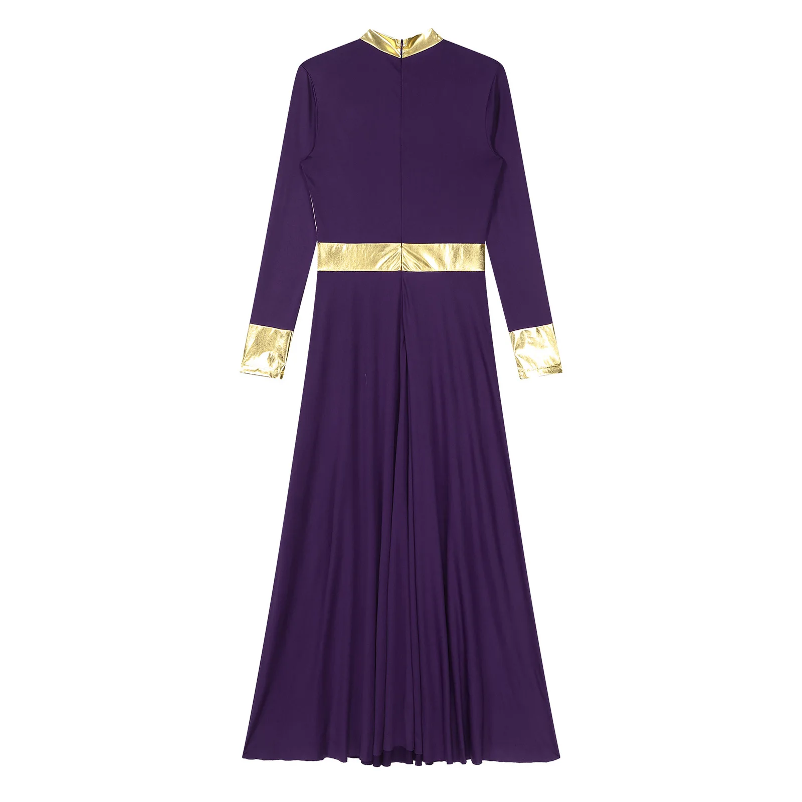 Frauen loben lyrischen Tanz Performance Kleid liturgische Anbetung Kirche Chor Kostüm Langarm Metallic glänzende Applikation Kleid