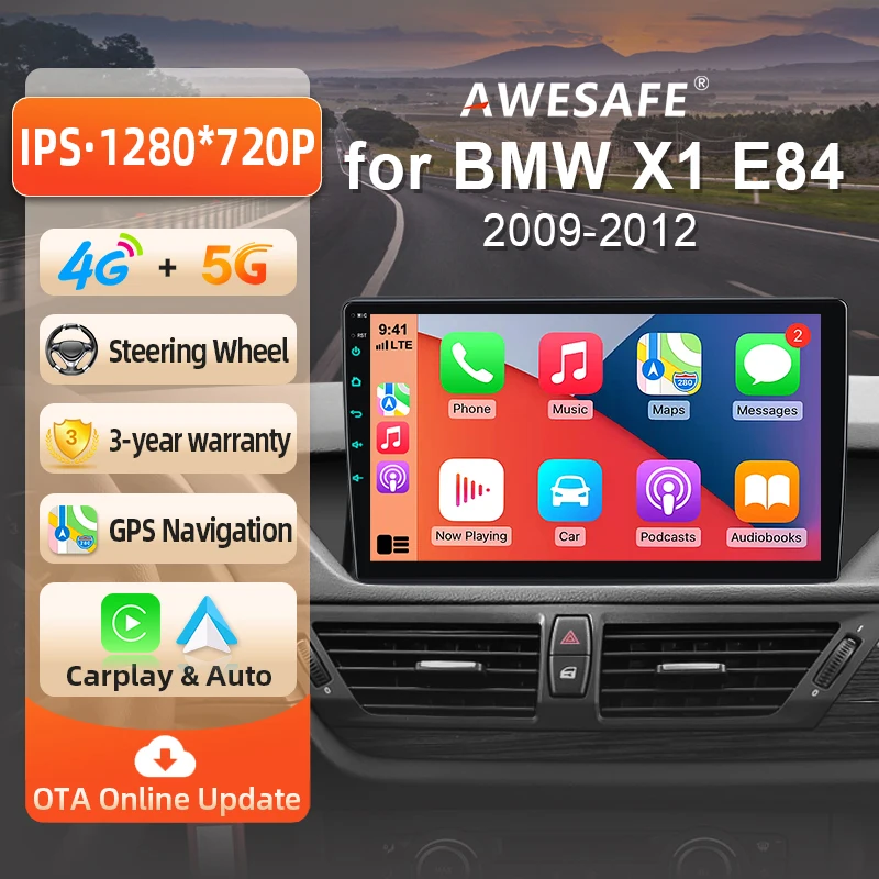 Autoradio sans fil AWESAFE CarPlay Android Auto pour BMW X1 E84 2009 2010-2015, systèmes intelligents pour voiture, RDS, GPS, FM, BT, DSP, SWC