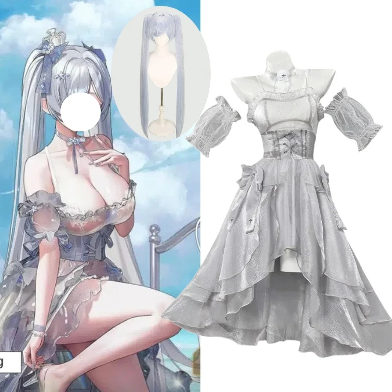 

Elegant Clothes Role Play Outfit Full Set for Women Theme Party Game Nikke Cosplay Princess Dress Grey Gown with Accessories