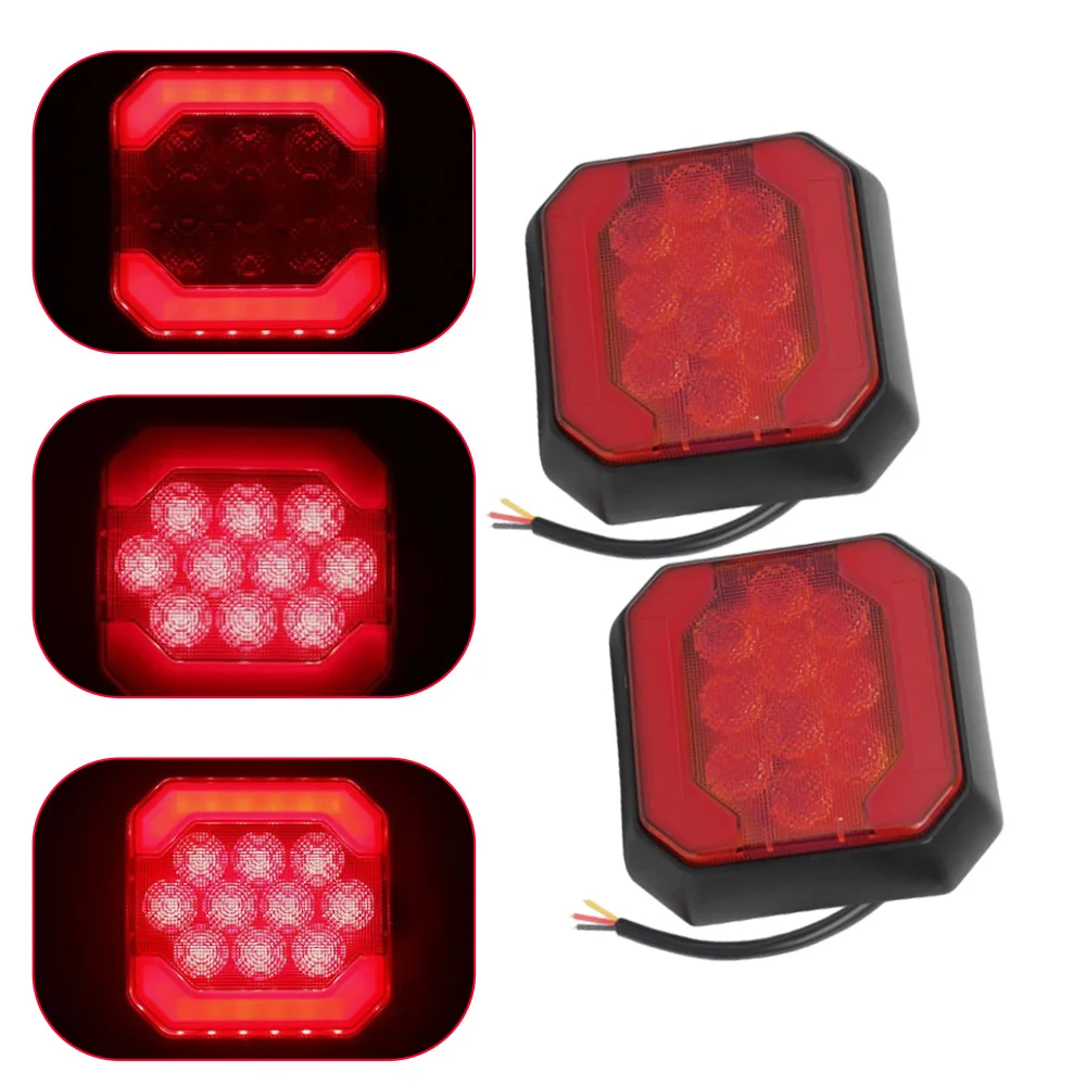 2PCS 12-24V Square LED Tail Light Left and Right Universal For trucks trailers semi trucks vans buses lorries RVs SUVs pickups