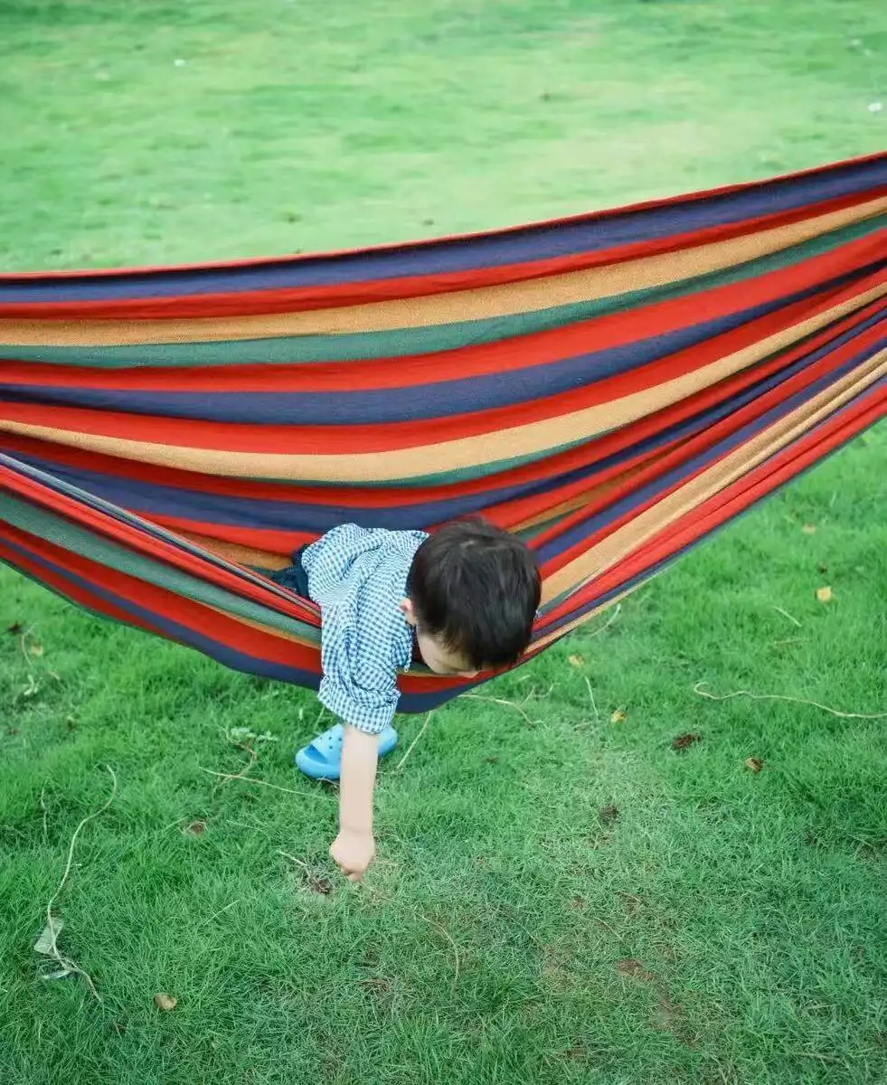 Camping Hammock Thickened Double Hammock Canvas Cotton Hammock with Tree Straps for Patio Garden Backyard Outdoor and Indoor