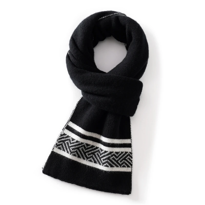 100% Cashmere Scarf Niche Design Color-Block Versatile New Style Patchwork Scarf Knitted Couple Warm Thickened Neck Warmer