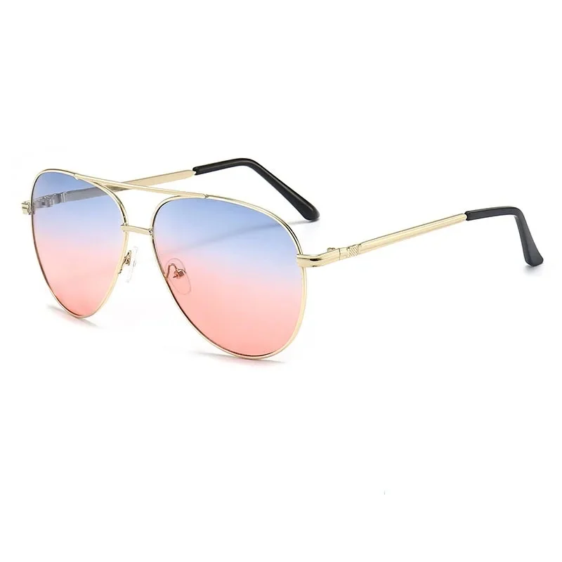 Men's and Women's Fashionable Retro Pilot Sunglasses with Metal Frame Texture Decoration Pink Blue Suitable for Travel Outdoor