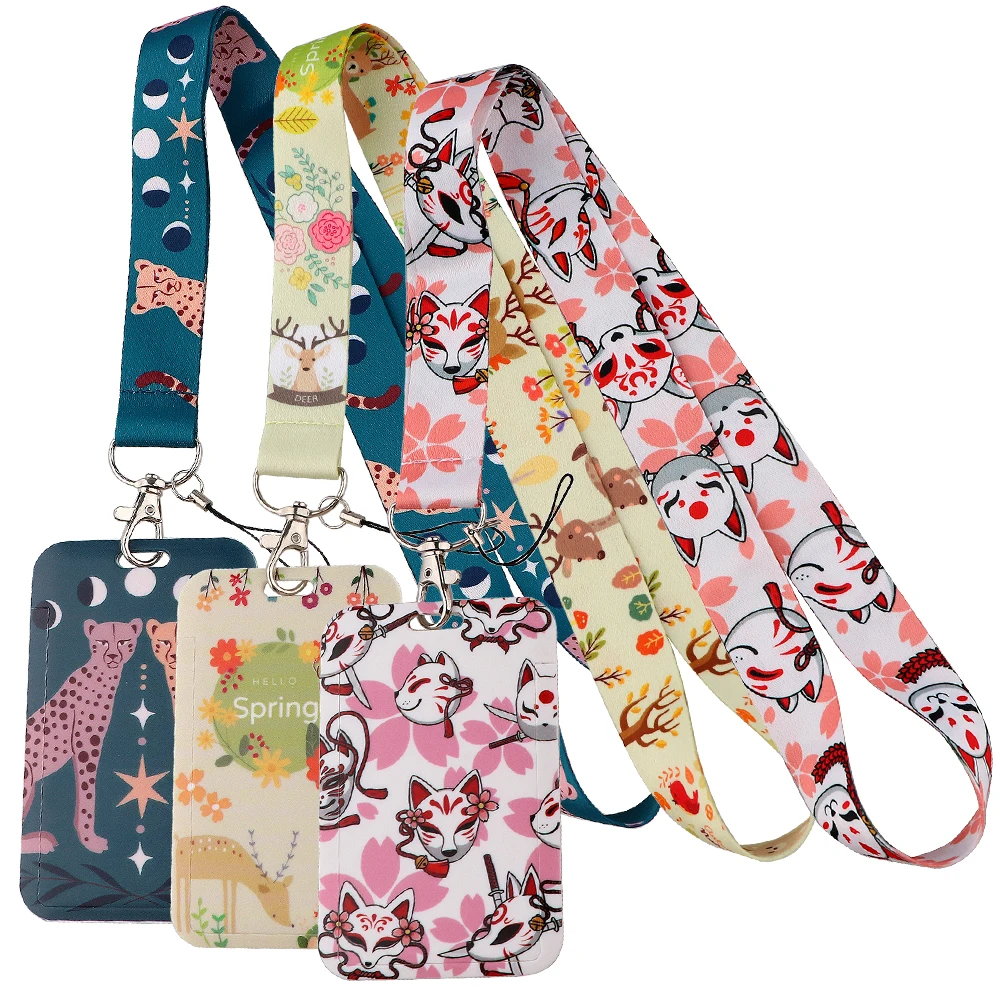 

Japanese Cherry Blossom Fox Deer Neck Strap Keychain Badge Holder ID Card Pass Hang Rope Lariat Lanyard for Key Ring Accessories