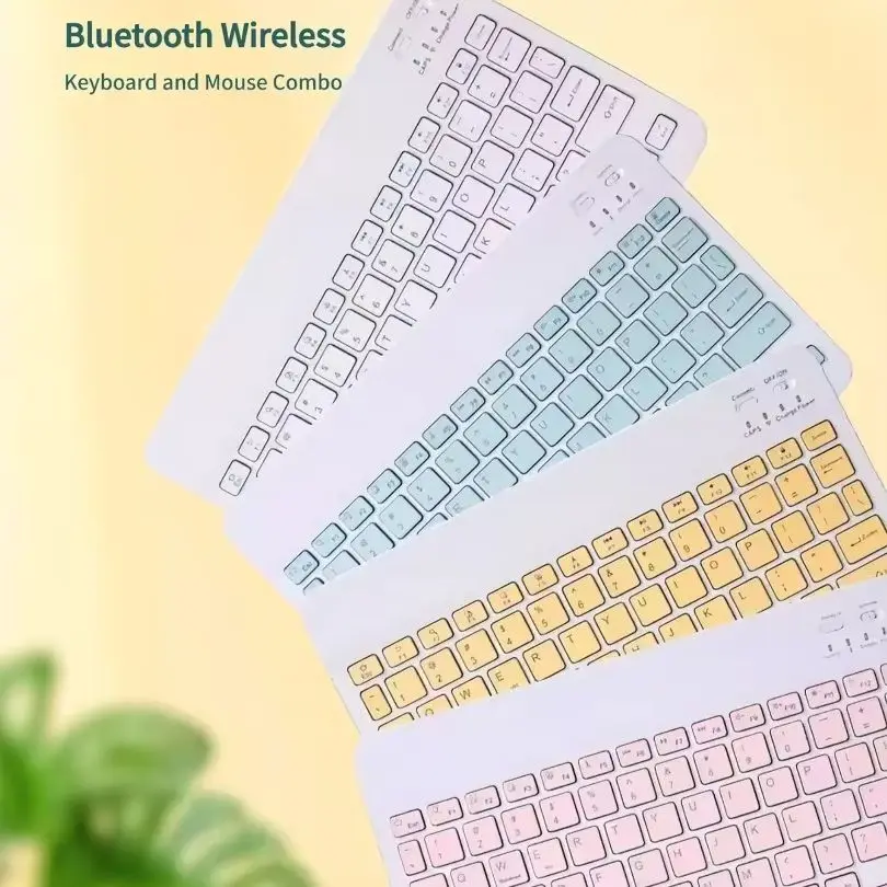 Colorful Mini Portable Wireless Bluetooth Keyboard And Mouse Comobo,Slient Lightweight Slim Keyboard Set For Android IOS iPad