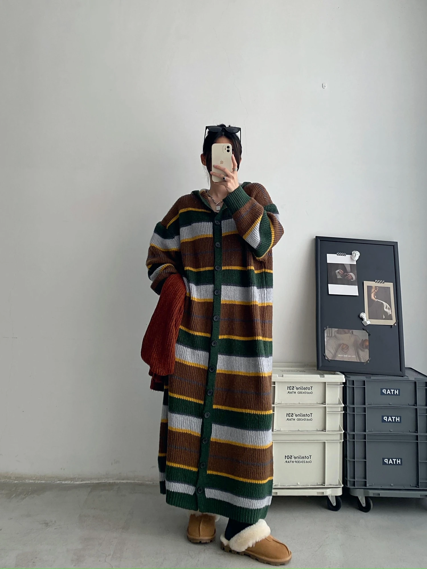 

SunYeo Long Knitted Cardigan Women's Spring Autumn Winter Casual Striped Hooded Open Front Sweater Dr Loose Comfortable