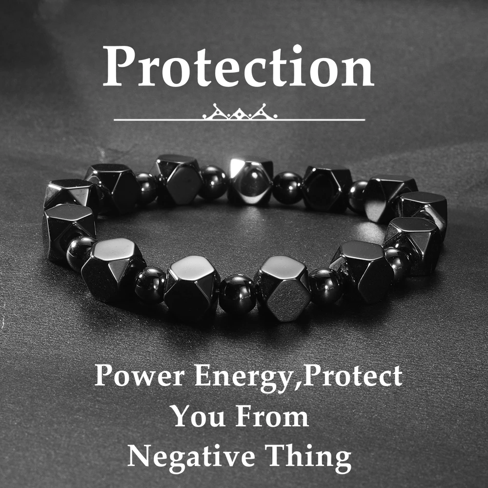 Natural Faceted Hematite Black Obsidian Beaded Bracelet Unisex Men Women Gemstone Bangle Daily Wear Anniversary Wedding Positive