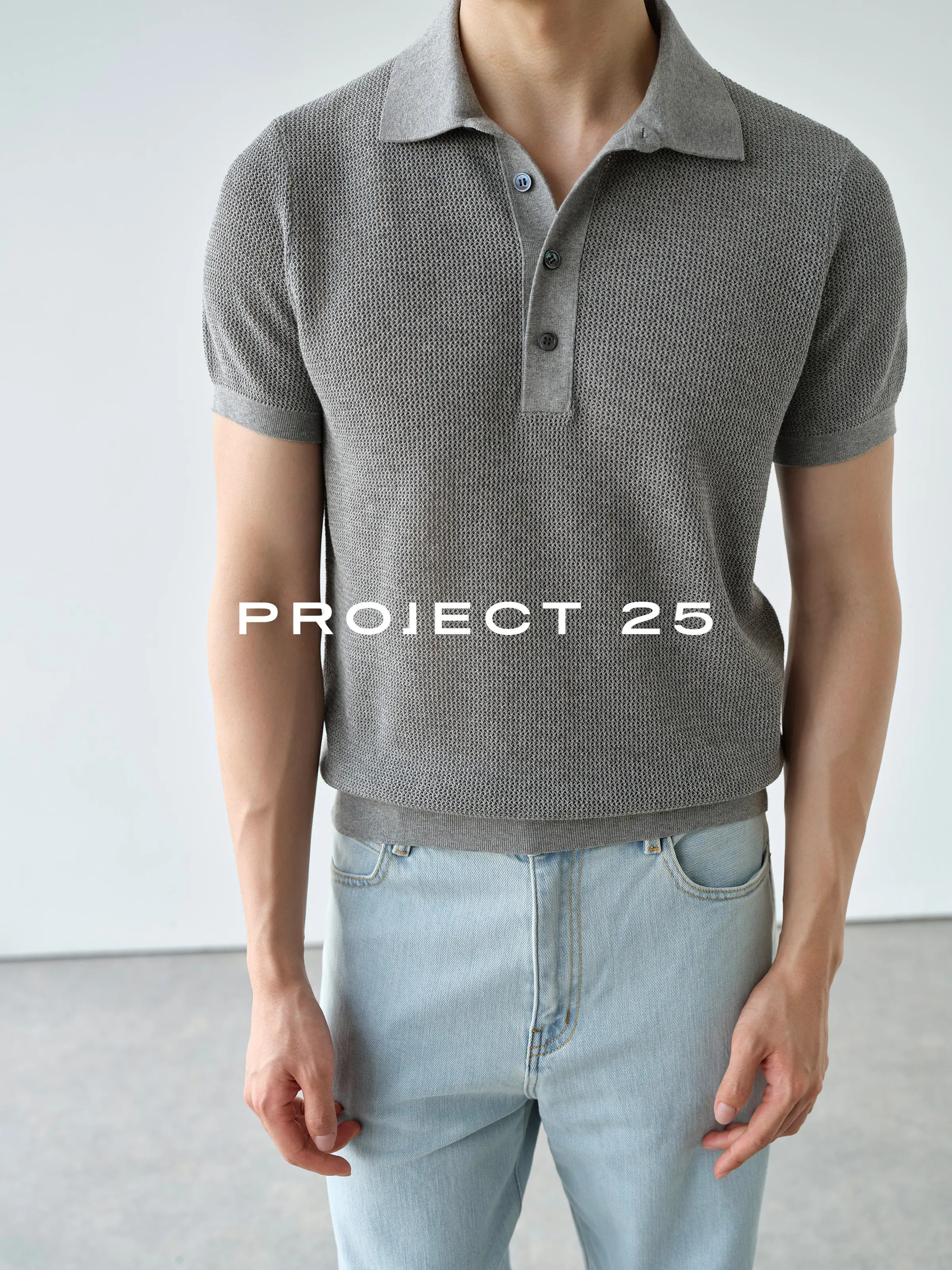 PROJECT 25 Men Knitted Short Sleeve Polo 16 Gauge High Twist Combed Cotton Dry Breathable Old Money