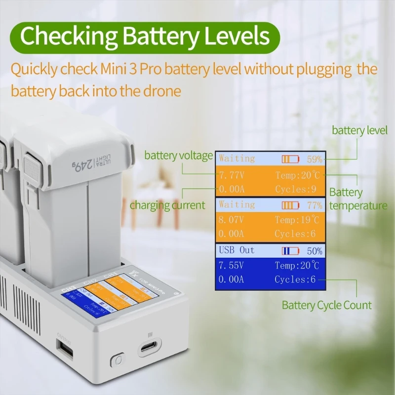 Battery Charging Hub for DJI Mini 3 PRO Charger Display 3 Batteries Fast Charging at Same Time for DJI Mini3 Drone Accessories