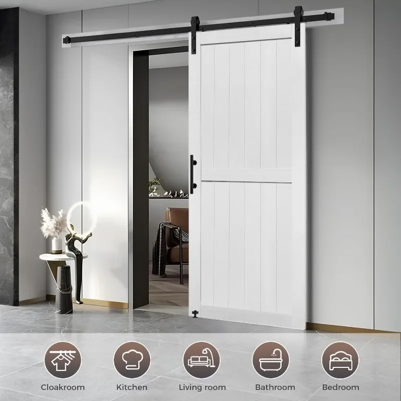 home.60in x 84in MDF Barn Door with 10FT Sliding Door Hardware Kit, 24-60in Solid Barn Door Slab Covered with Water-Proof PVC Su